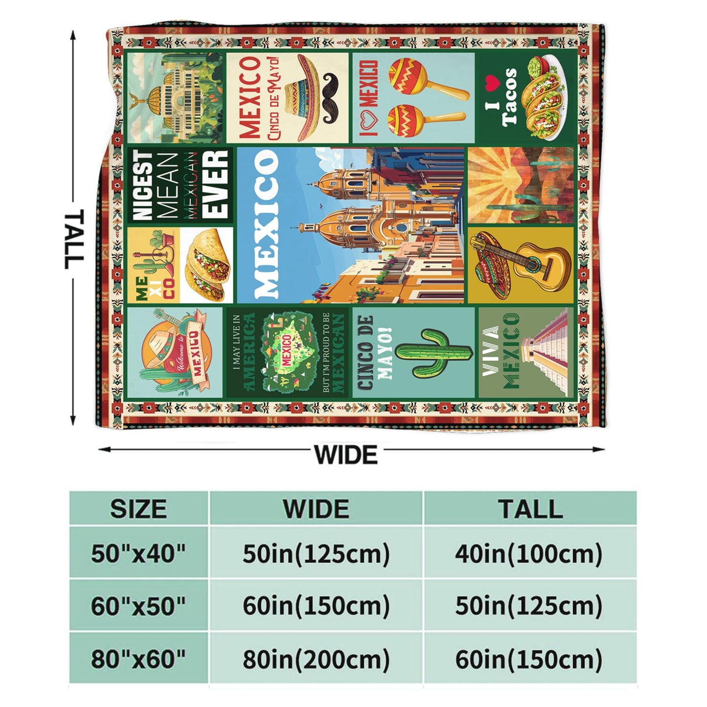 Mexico Blanket Ultra Soft Mexican Flannel Blanket Cozy Taco Blankets Gifts for Women Men Couch Sofa Bed 50" x 40"