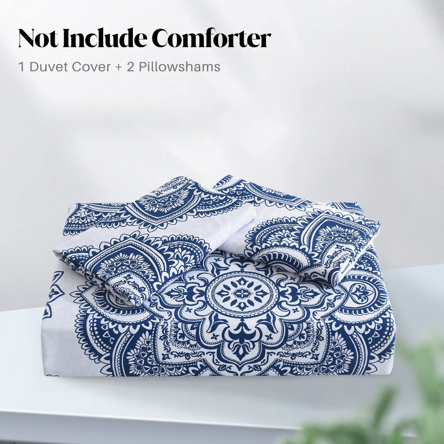 CozyDH Cotton Duvet Cover King Size - 100% Cotton 400TC Floral Damask Paisley Duvet Cover Set, 3pcs Soft Lightweight King Beddding Set, Zipper Closure 8 Ties(Royal Blue, 104x90, No Comforter)