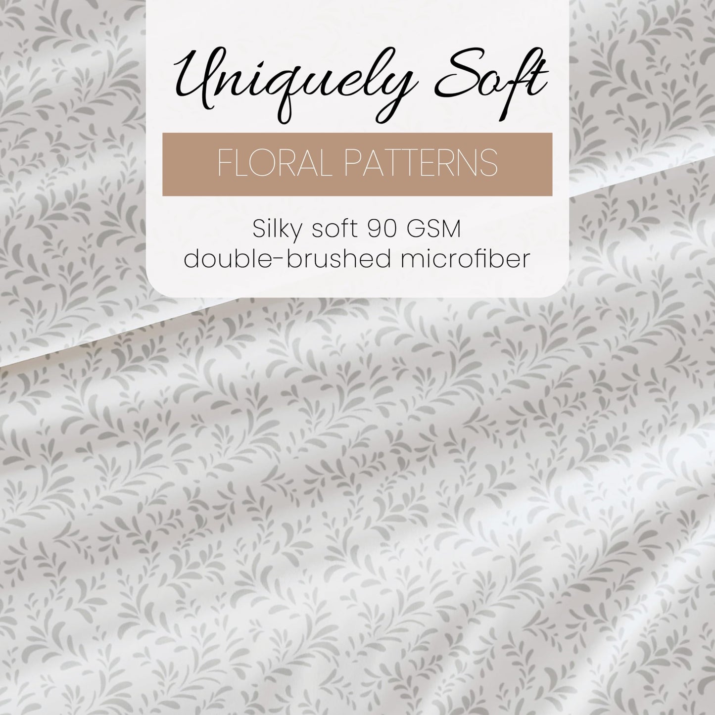 Linen Market Double-Brushed Patterned Microfiber Full Sheet Set 4 Piece – Oeko-TEX Certified Ultra Soft & Wrinkle-Free - 16" Deep Pocket Sheets - Easy Care Full Size - Burst of Vines Light Gray
