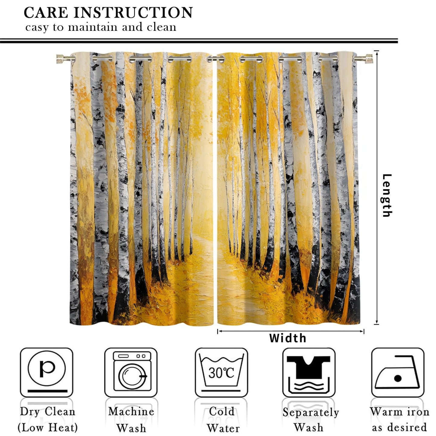 JAXIUOF Autumn Forest Blackout Curtains for Bedroom 84 Inch Long 2 Panels, Birch Trees Window Curtains, Forest 3D Printed Drapes, Grommet Top Window Treatments for Living Room Kitchen Decor