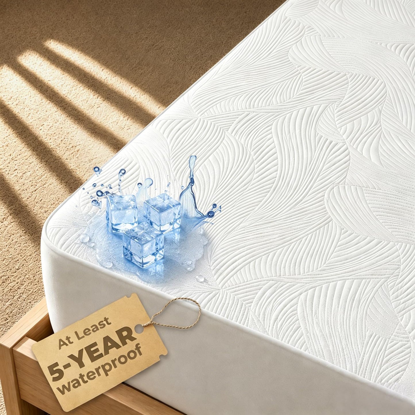 Hisheet Cooling Waterproof Mattress Protector Queen Size, 400GSM 3D Air Fabric Breathable Mattress Cover, Premium Bed Protector with Deep Pockets, Luxury Noiseless Machine Washable Bed Cover, White