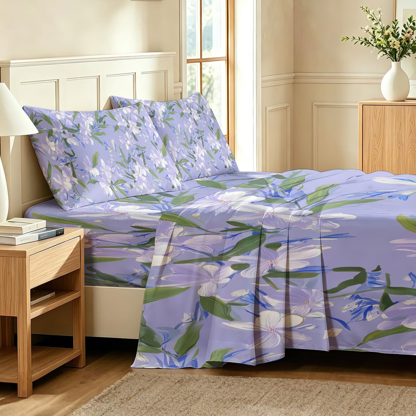 Purple Floral Queen Bedding Set Romantic Flower Sheet Sets