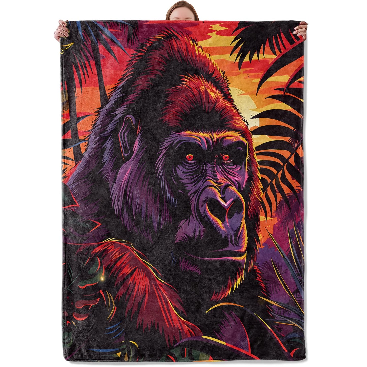Mounidso Gorilla Blanket Flannel Throw Blankets, Jungle Sunset Wildlife Lightweight Warm Soft Cozy for Kids Boys, Nature Animal Gifts for Sofa Couch Chair Living Room Bedroom Home Decor, 50x60inch