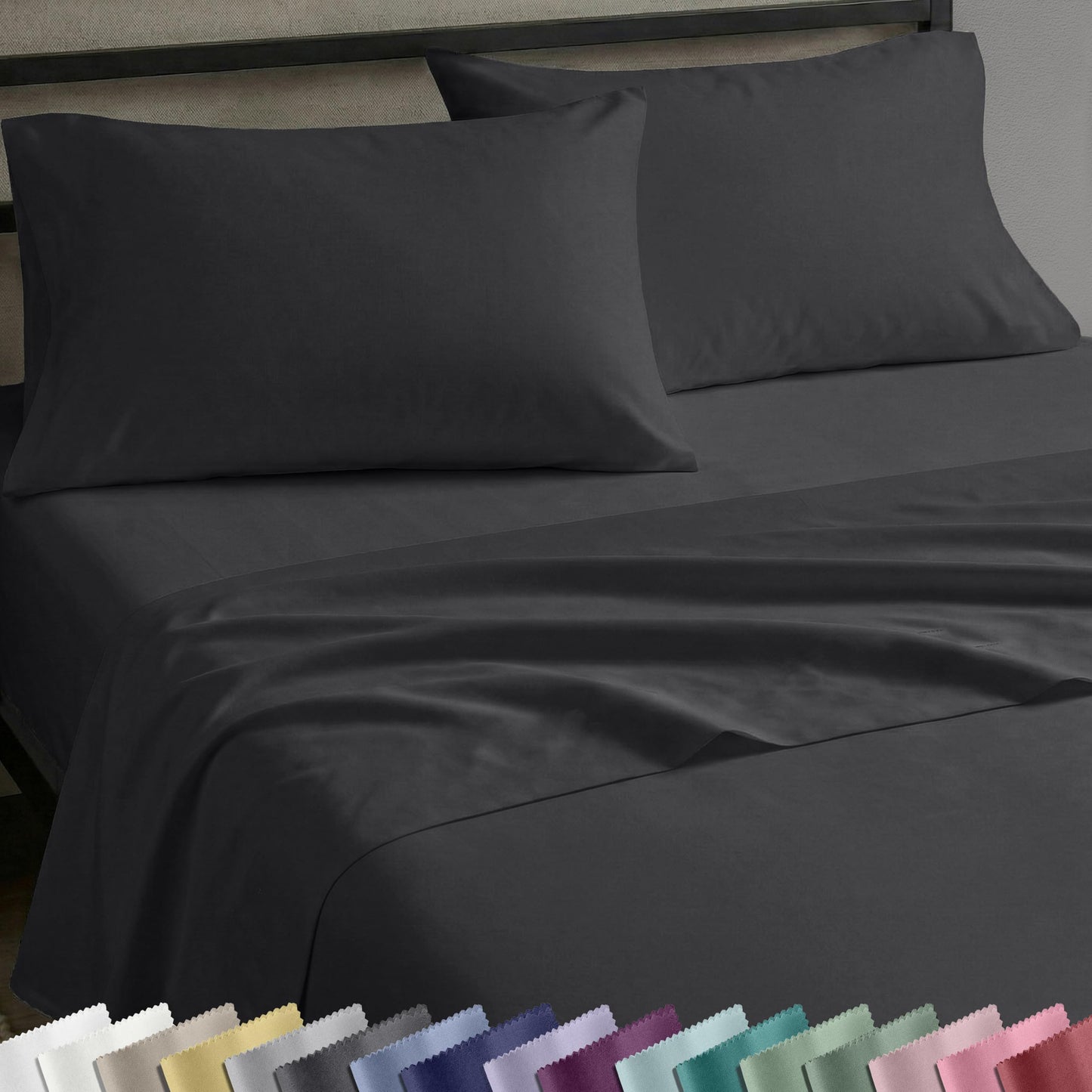California Design Den Queen Sheet Set - Natural 100% Cotton Sheets Queen Size Bed Set with Deep Pockets, Soft Sateen Weave, Breathable and Durable Bedding Dark Grey (Black Tone)