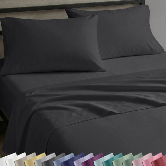 California Design Den Queen Sheet Set - Natural 100% Cotton Sheets Queen Size Bed Set with Deep Pockets, Soft Sateen Weave, Breathable and Durable Bedding Dark Grey (Black Tone)