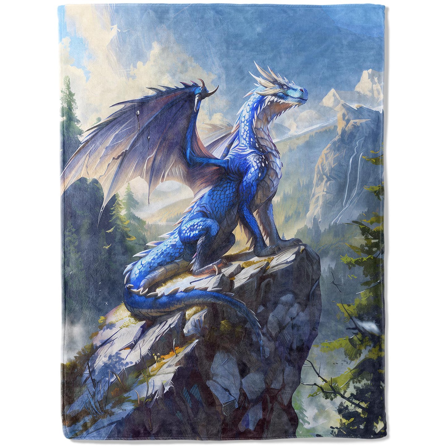 ainori Blue Dragon Flannel Blanket - Majestic Overlooking Mountain Throw,Playful Gifts for Adult & Fantasy Lovers, Ultra Soft & Warm,Lightweight, for Couch Bedroom Living Room Modern Decor 50x60in
