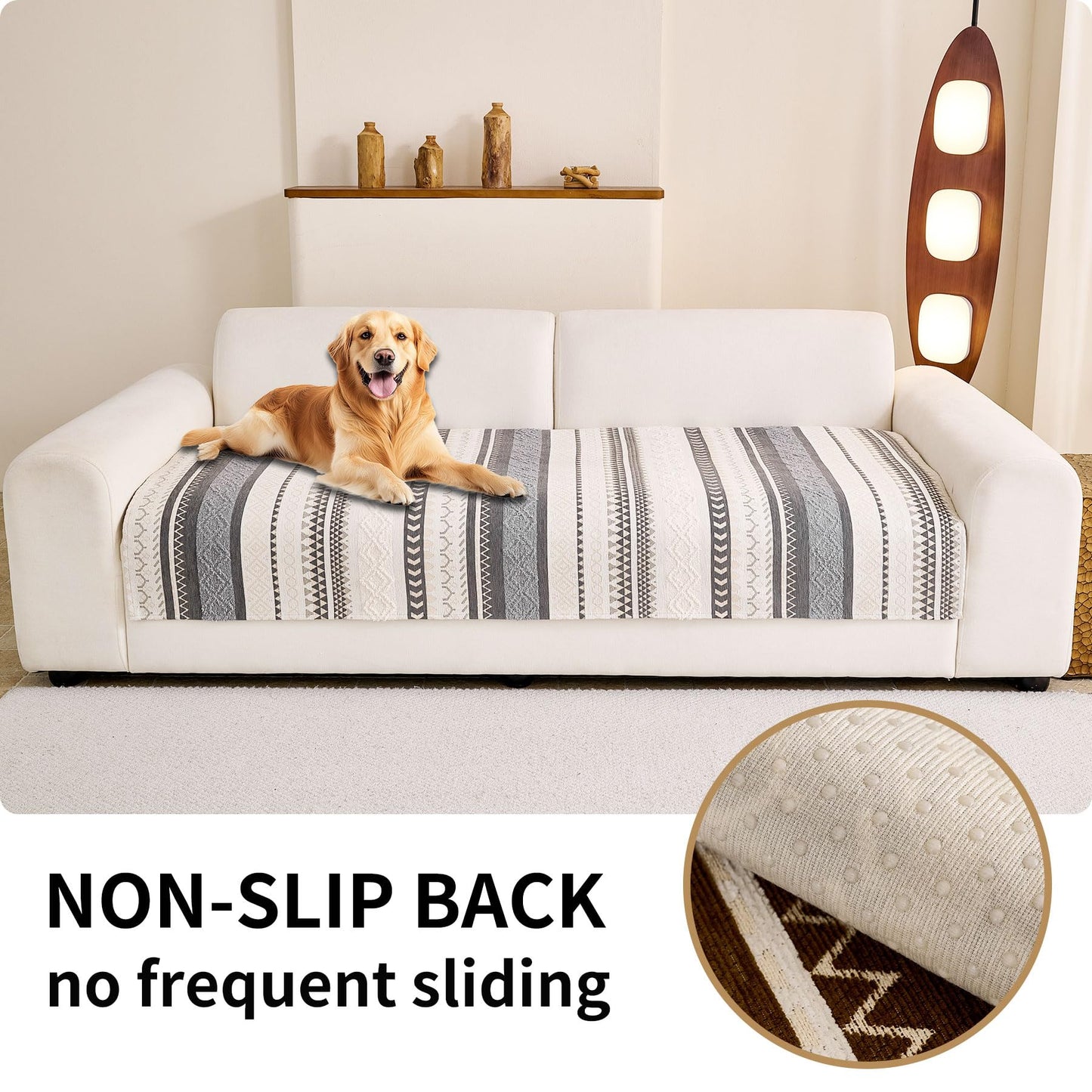 HAOMAIJIA Boho Couch Covers for Sofa, Waterproof Couch Cover for Dogs Soft Chenille Jacquard Non Slip Sofa Covers for Pets Washable Couch Protector (Grey, 36.5" x 74" 1 Pack)