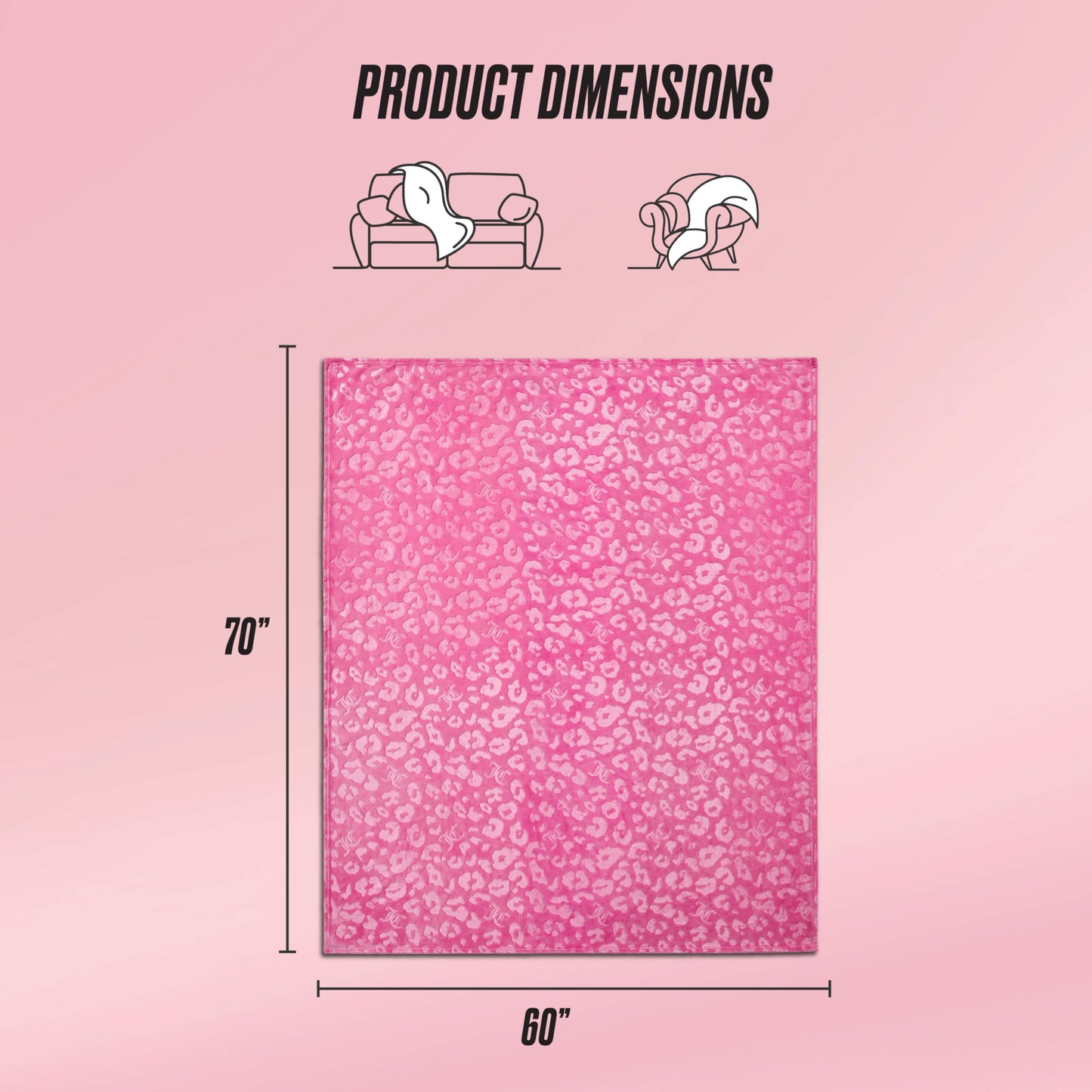 Juicy Couture Embossed Plush 60"x70" Oversized Throw Blanket, Cheetah Logo Hot Pink