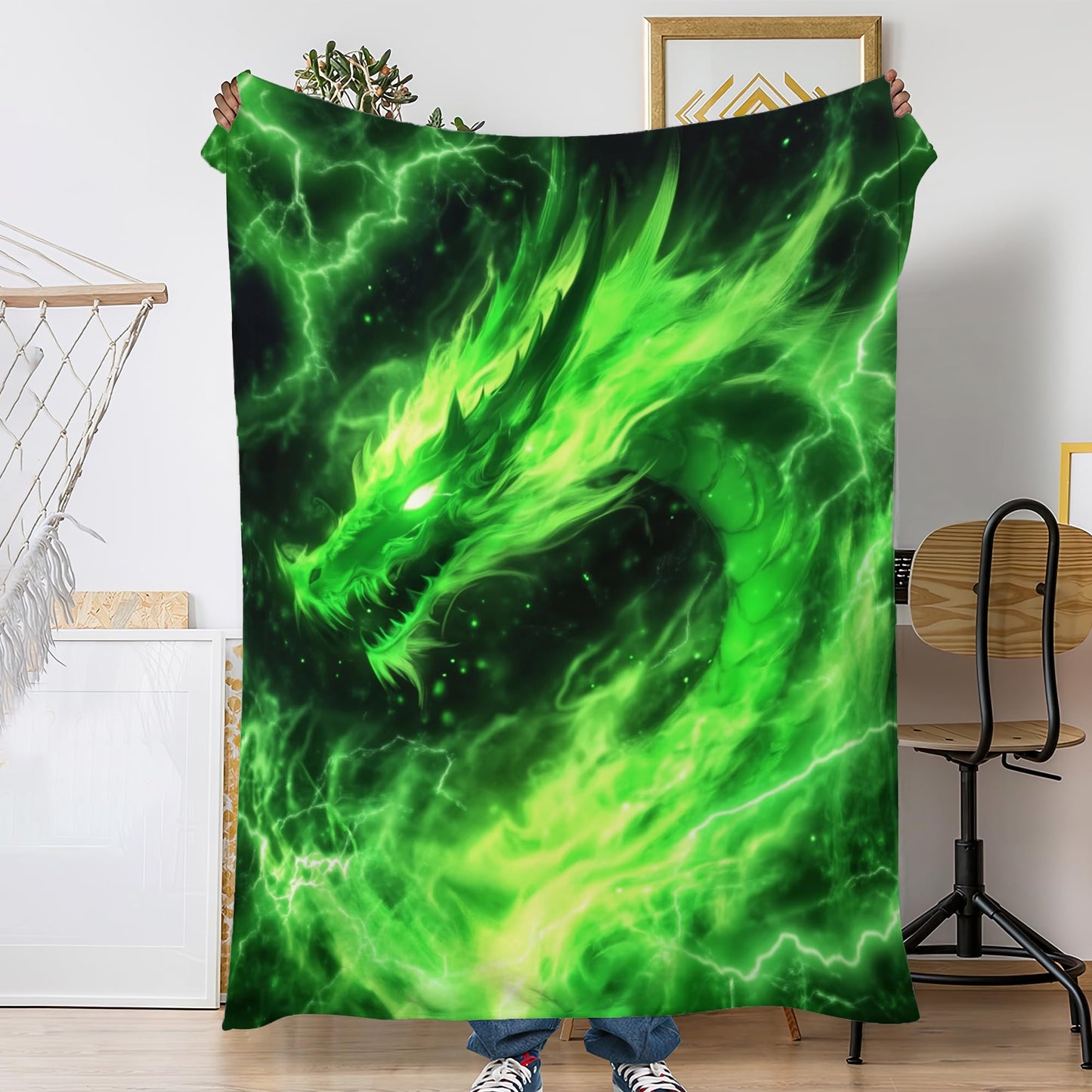 Snowmolle Green Dragon Fall Throw Blanket,Cool Cozy Plush Fluffy Blanket for Living Room Decor,Lightweight Fleece Throws for Couch,Bed,Traveling,Naps,Reading,50 X 60 Inch