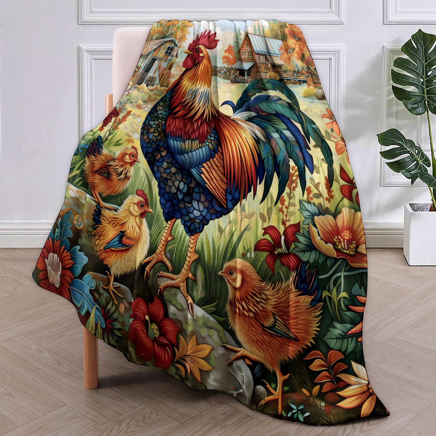 VANZEV Rooster Throw Blanket Gifts for Women, Farmhouse Rustic Country Blankets for Living Room Home Decor, Cozy Flannel Rooster Plush Throws 50"x60"