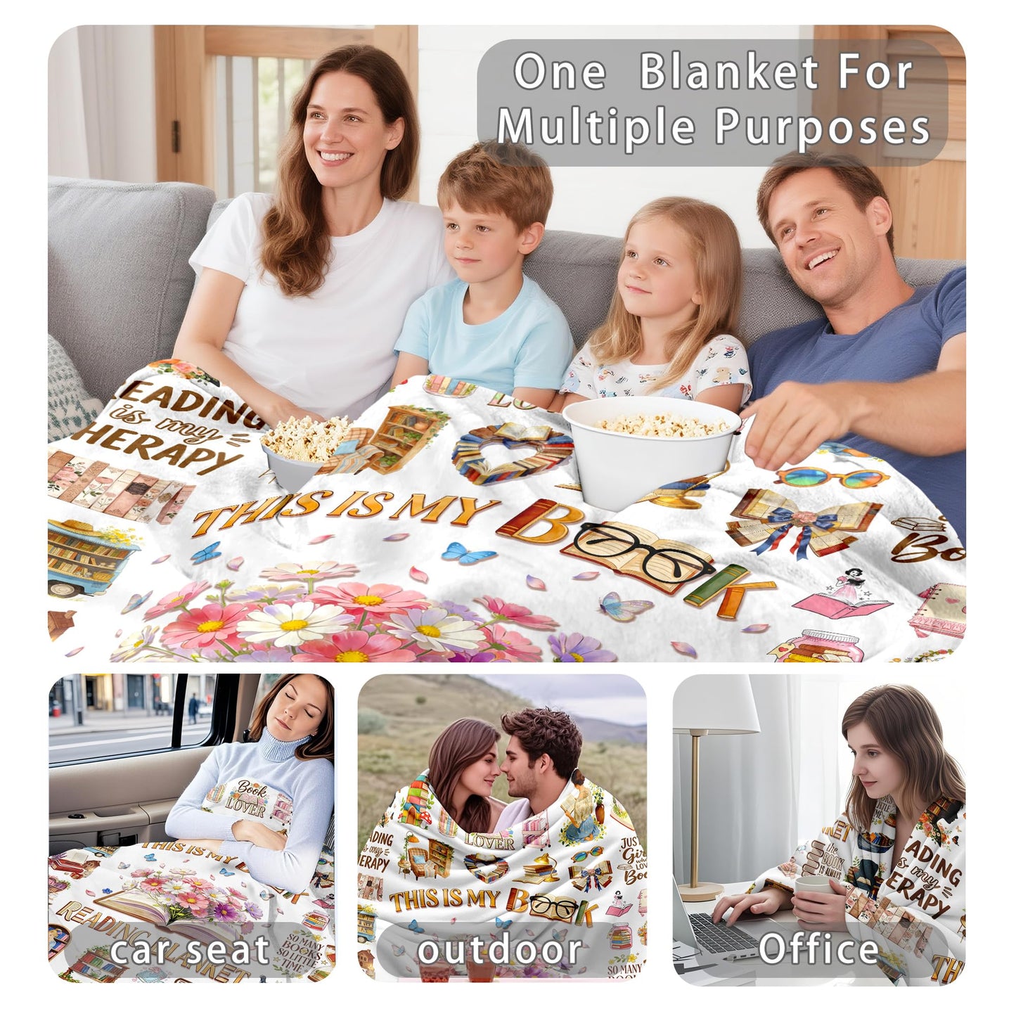 Book Blanket Gifts for Book Lovers Soft Flannel Reading Throw Blanket Merch Stuff Decor for Women Girls 50"X 40"