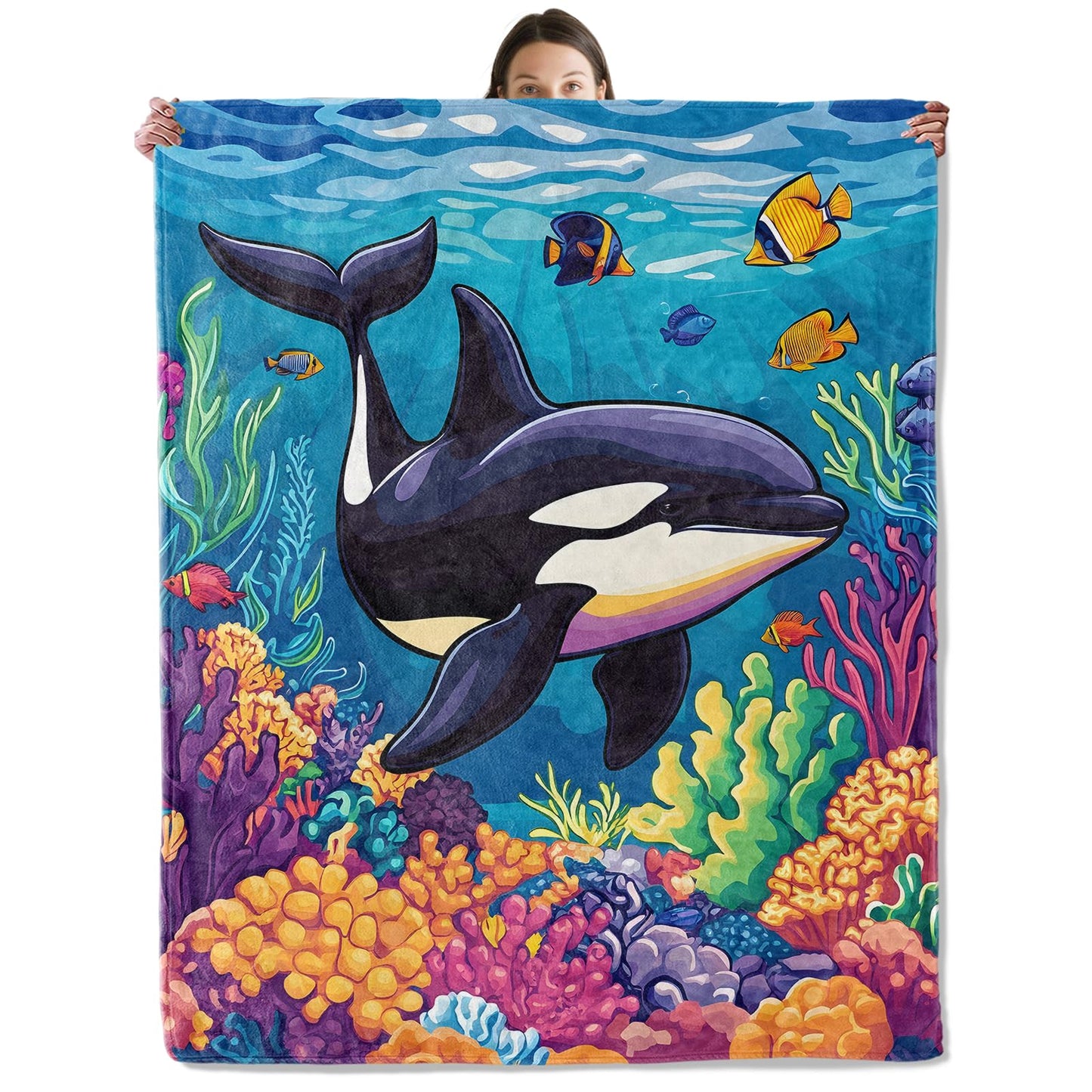 wyxdwh Playful Killer Whale Blanket, Cozy Flannel Fun Orca Throw Blanket for Couch Outdoor, Plush Soft Lightweight Travel Marine Life Blankets for Bed Decor and Gifts, for Women Kids Adults 50"x60"
