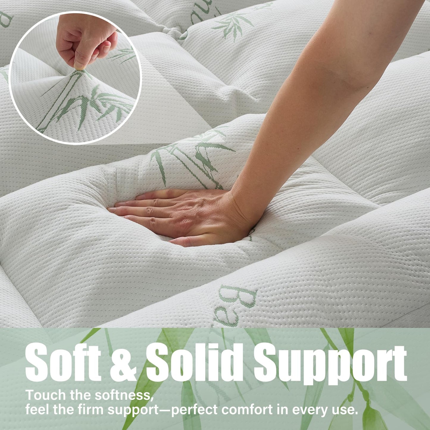 WhatsBedding 5 Inch Memory Foam Mattress Topper Queen Size for Back Pain, Cooling Breathable Bamboo Viscose Air Layer, Soft and Thick Supportive Mattress Topper, 4 Stable Anchor Elastic Straps