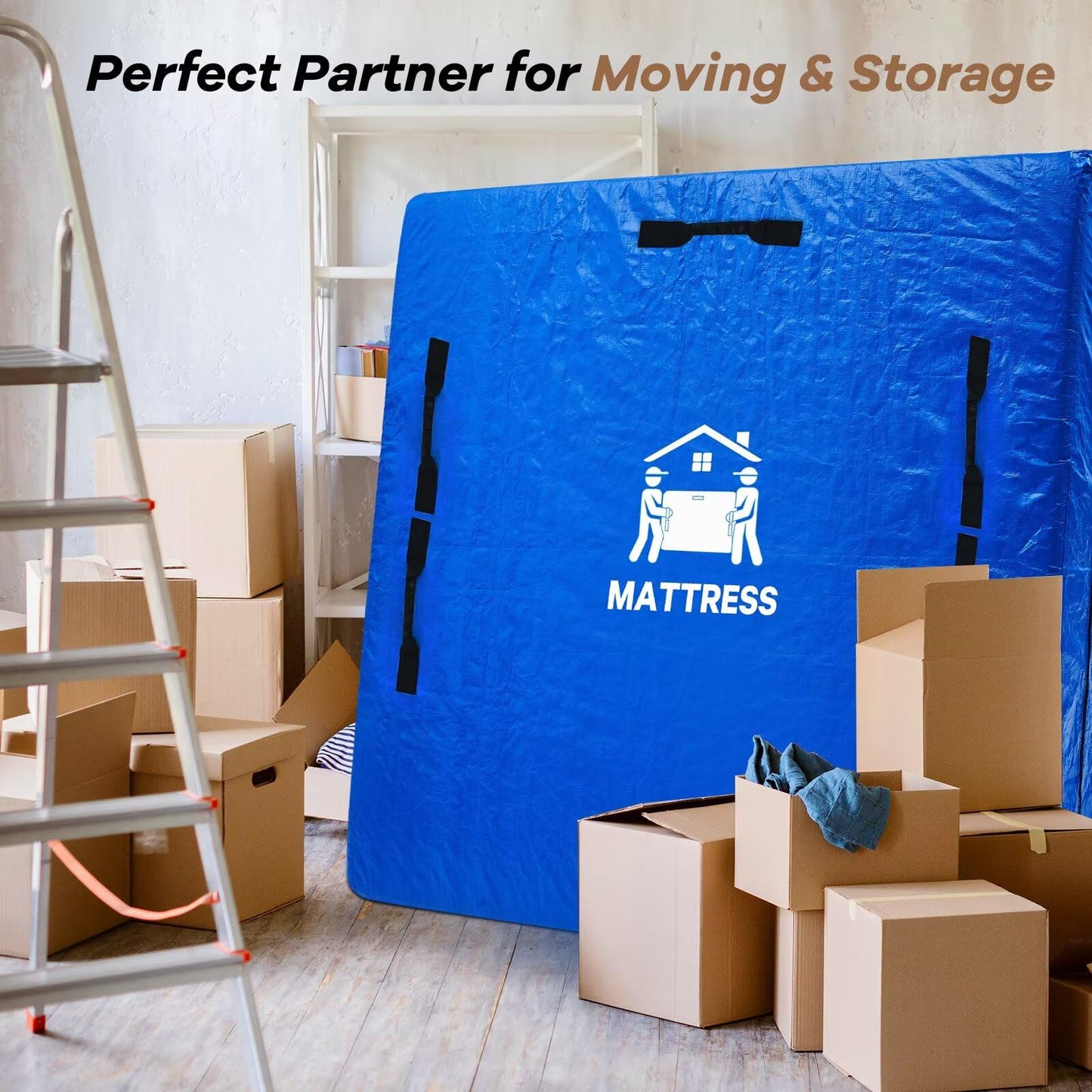 Mattress Bags for Moving, BETU Mattress Protector Waterproof Mattress Cover King Size Storage Bags with 8 Heavy-Duty Handles and Zipper for Bed Extra Thick Large Reusable (82"x79"x15" Blue)
