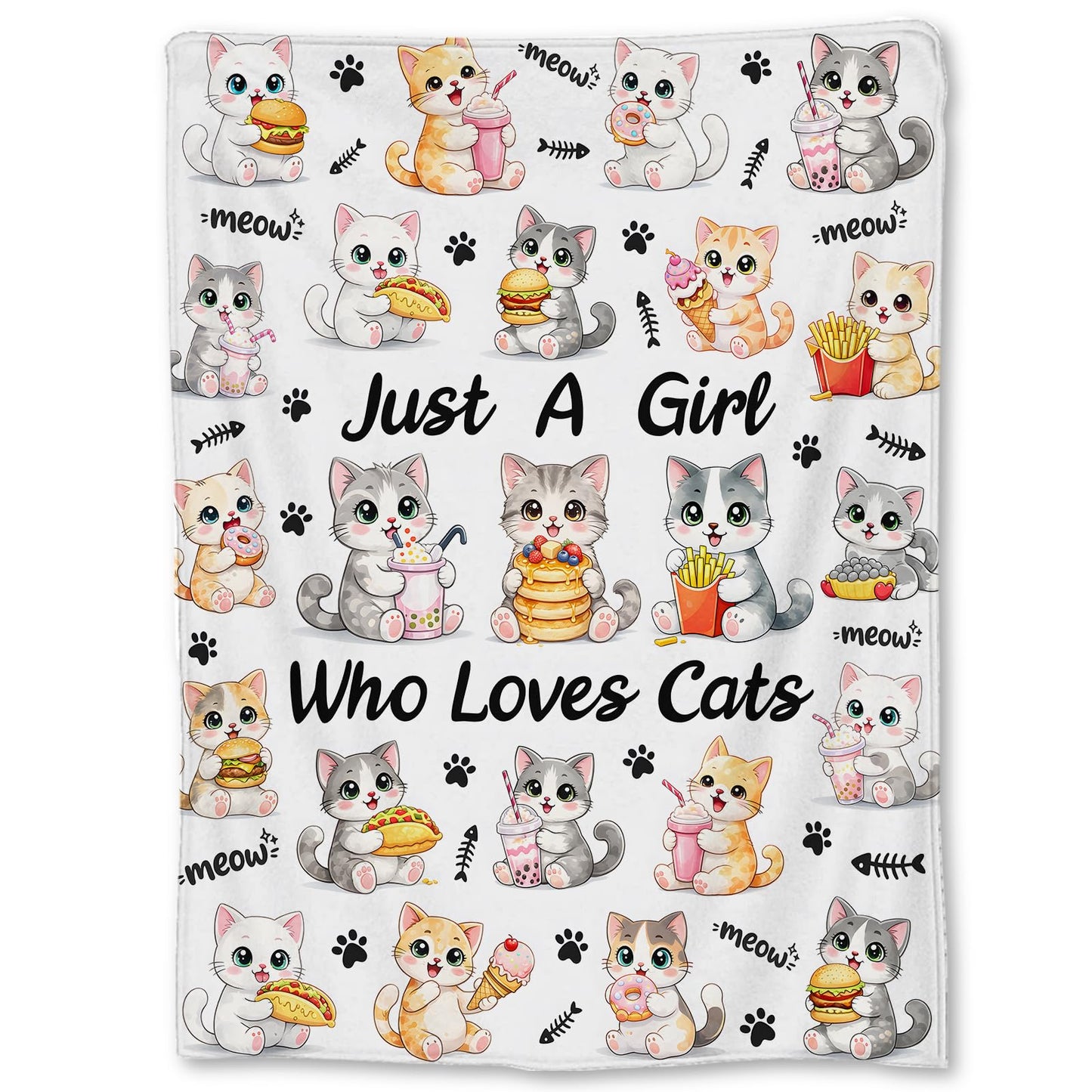 Ti Caldi Cute Cat Blanket Gifts, Adorable Kittens and Snacks Flannel Just A Girl Who Loves Throw Blanket for Couch, Bed, Travel & Home Decor, Cozy Lightweight Warm Blankets for Women Girls 60×50 in