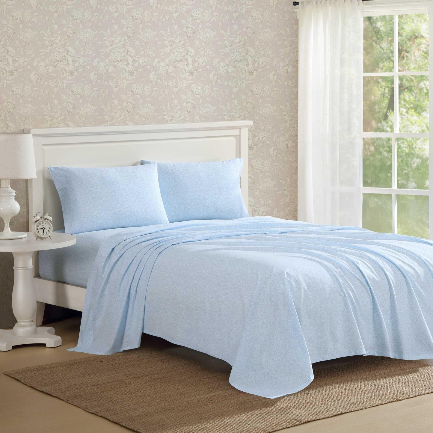 Laura Ashley – Twin Size Sheet Set, Crisp & Lightweight Cotton Percale Bedding with Fitted Sheet and Pillowcase, Floral Room Decor, Deep Pocket, College Dorm Room Essentials (Maeve Blue)