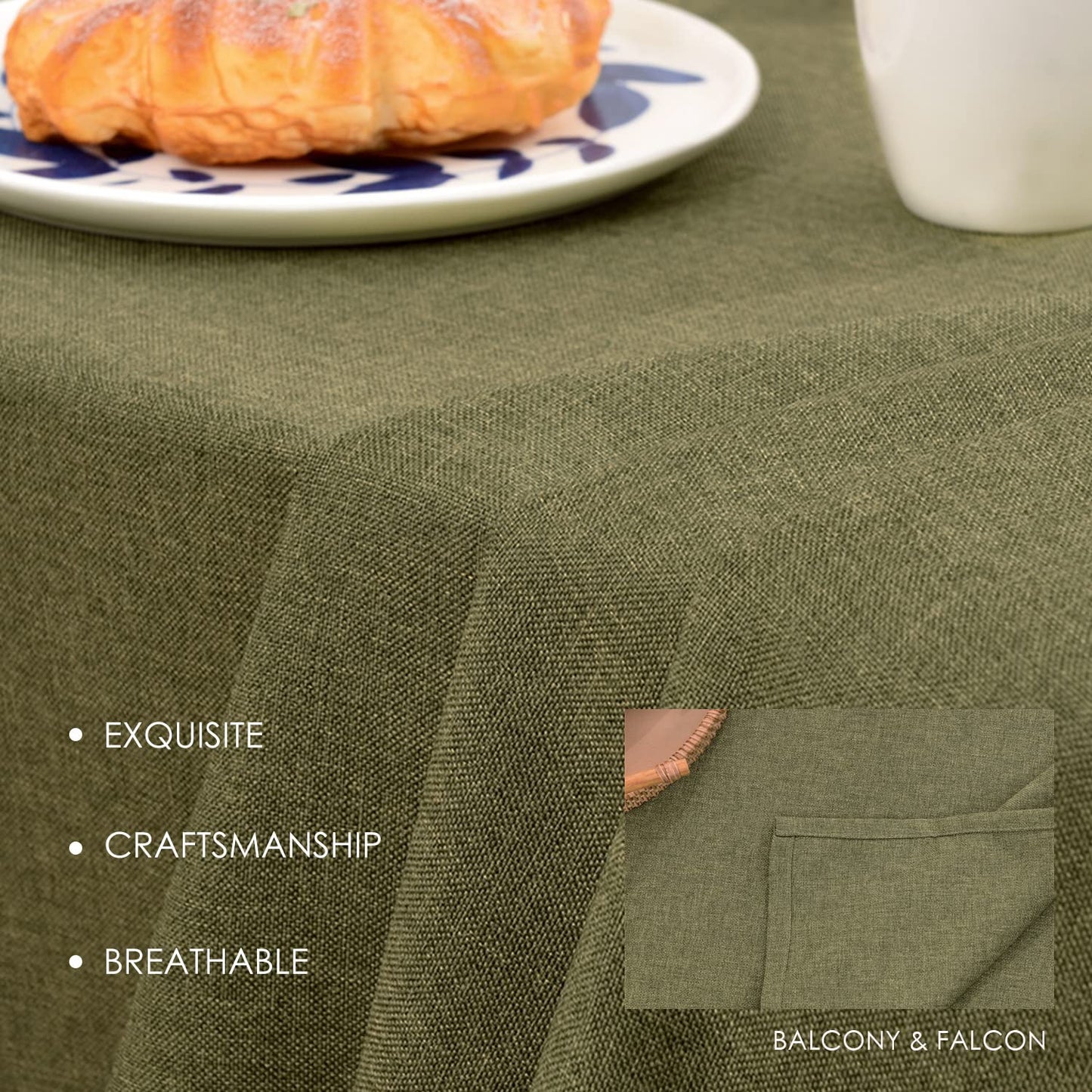 BALCONY & FALCON Table Cloth for 6 Foot Rectangle Tables – Waterproof, Wrinkle-Free Farmhouse Tablecloth for Dining, Kitchen, Wedding, Baby Shower & Christmas Holiday Gatherings (Olive, 57" x 118")