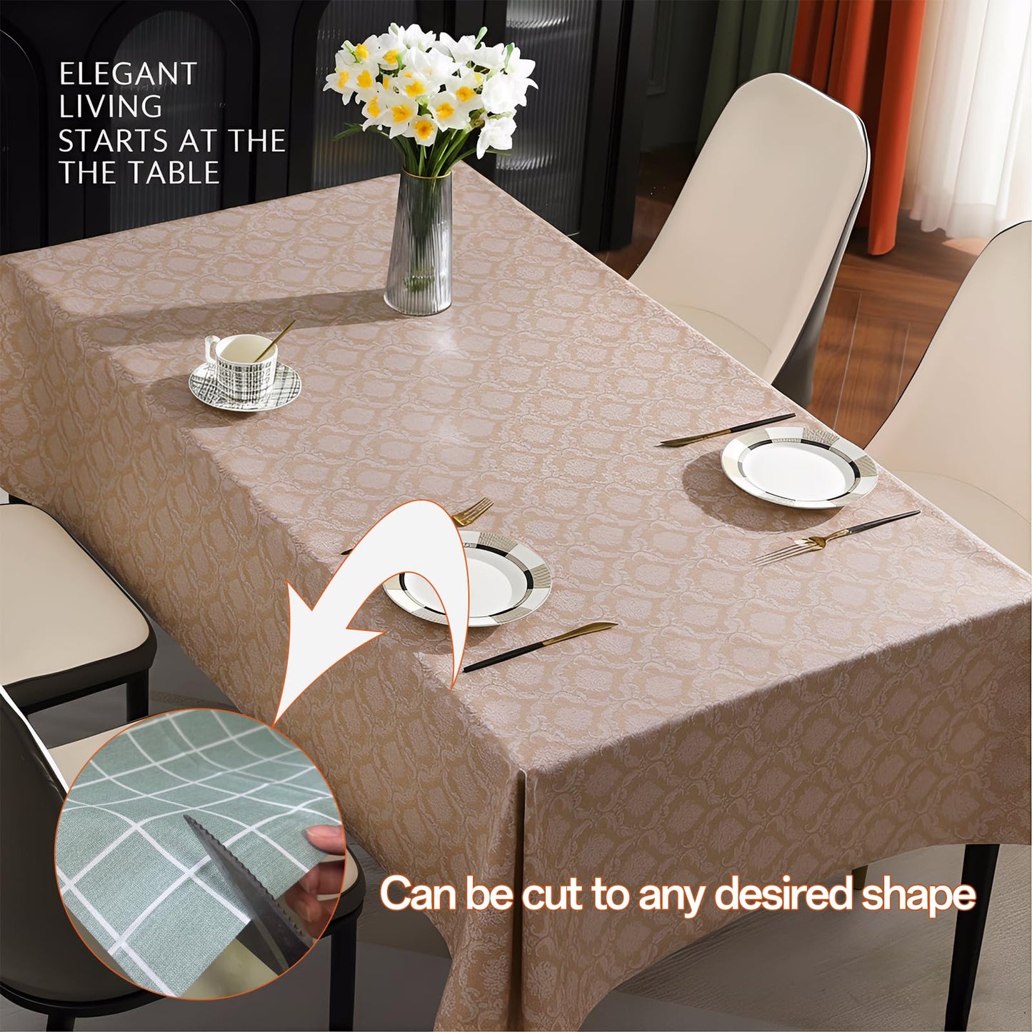 Qvthpv 55"x70" PVC Tablecloth, Waterproof Oilproof Heatproof Rectangular Table Cloth,Vinyl Mat for Kitchen Dining Holiday Party Camping (Flowers - Coffee Color)