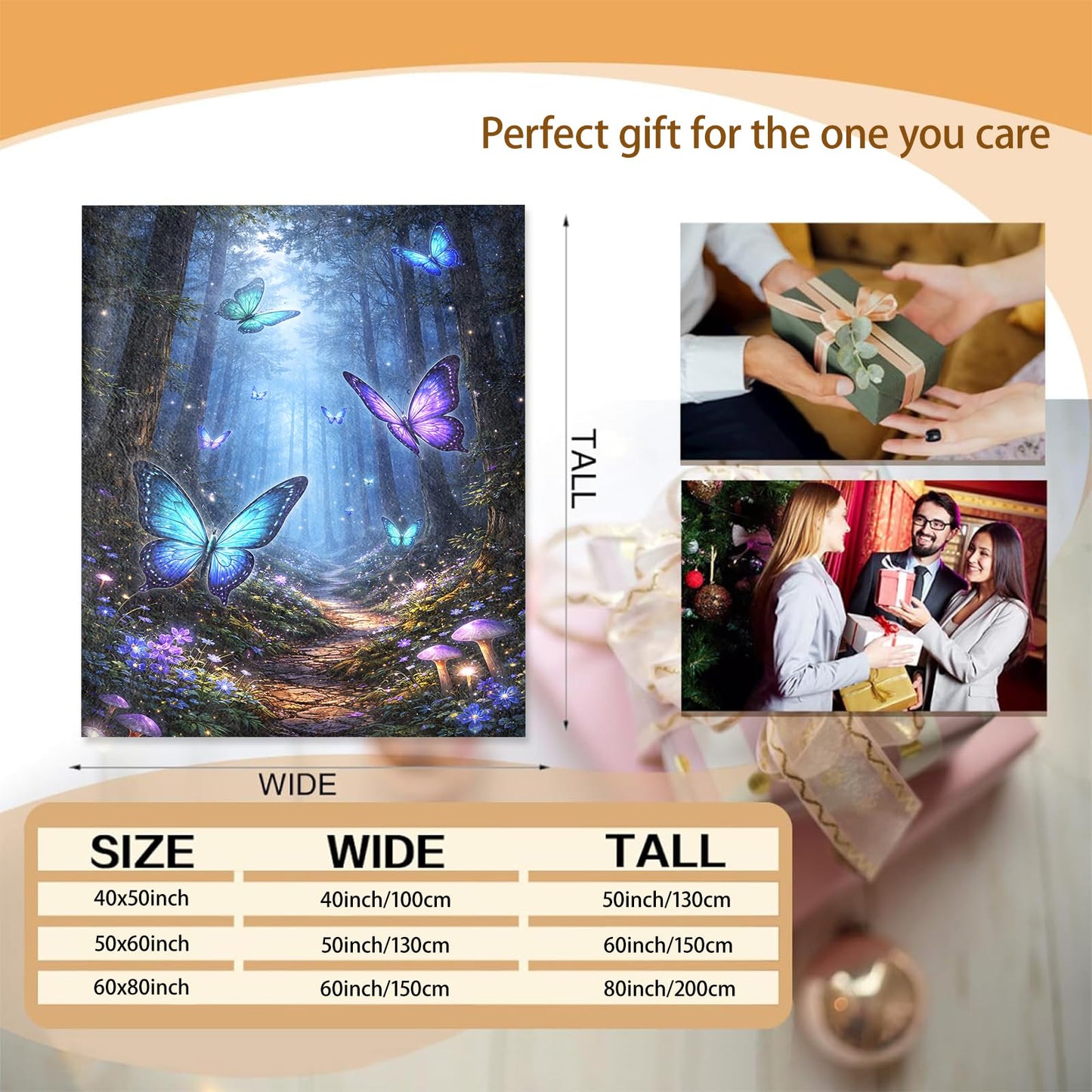 Butterfly Blanket Gifts for Women Girls Kids, Soft Warm Lightweight Magical Forest Butterfly Throw Blankets for Living Room Sofa Home Bedroom Decor 50" x 60"