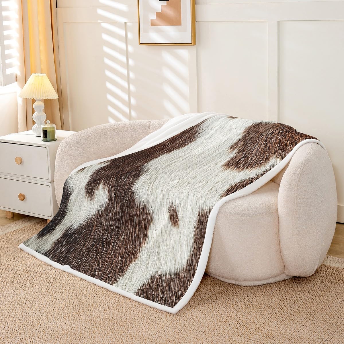 Cowhide Fleece Blanket Cow Print Throw Blanket Western Cowboys Farm Animals Sherpa Blanket Bull Cattle Skin Flannel Blanket For Bed Couch Baby 30"X40" For Kids Boys Teens Plush Bed Blanket, Brown