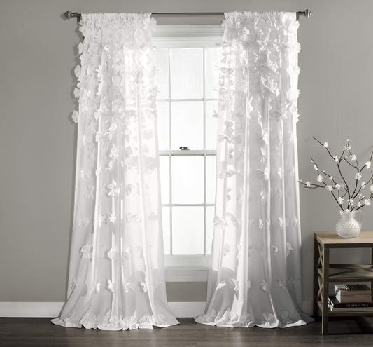 Lush Decor Riley Light Filtering Window Curtain Panel, Single 54" W x 84" L, White - Cute White Curtains for Bedroom - Bow Decor - Coquette Curtains for Windows