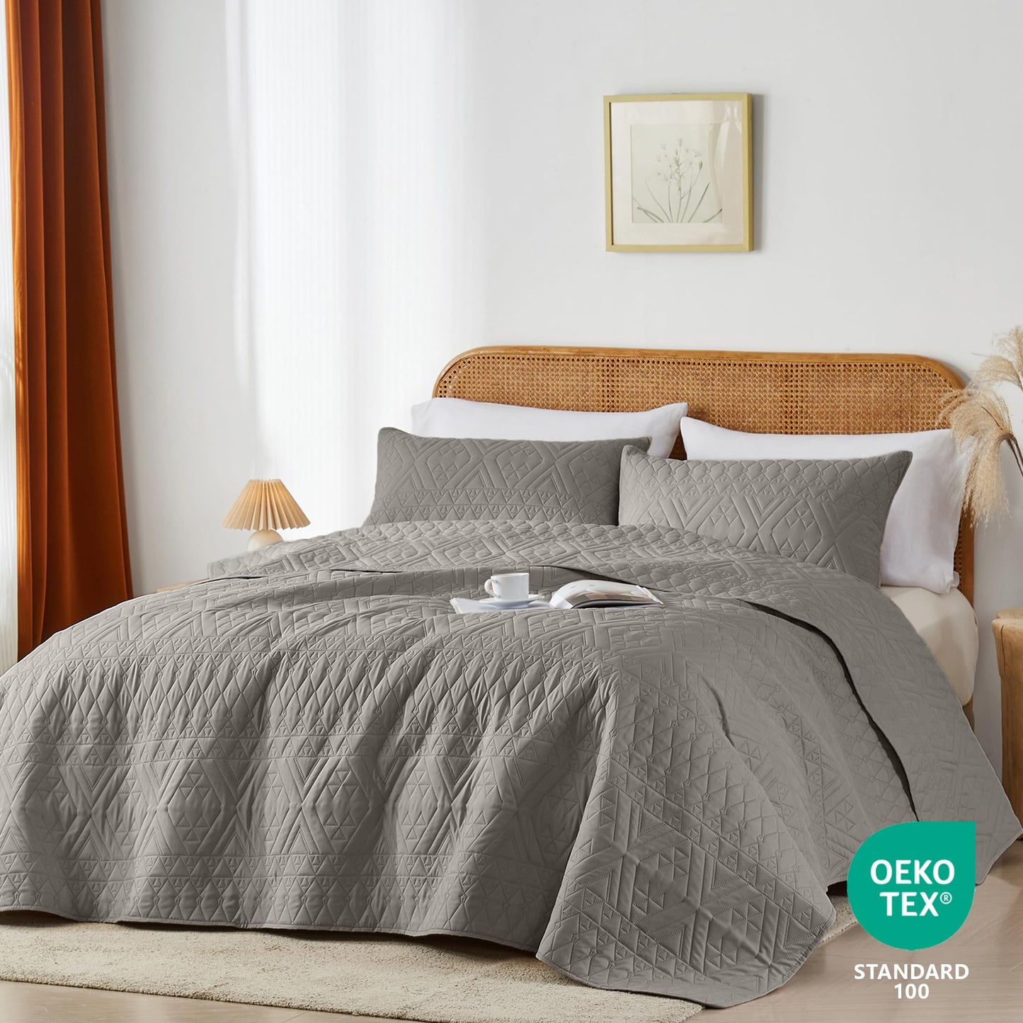 akkialla King/Cal King Size Quilt Bedding Set,Dark Grey Lightweight Microfiber Soft Bedspread,Modern Style Geometric Pattern Coverlet Set for All Seasons,3 Piece(1 Quilt,2 Pillow Shams)