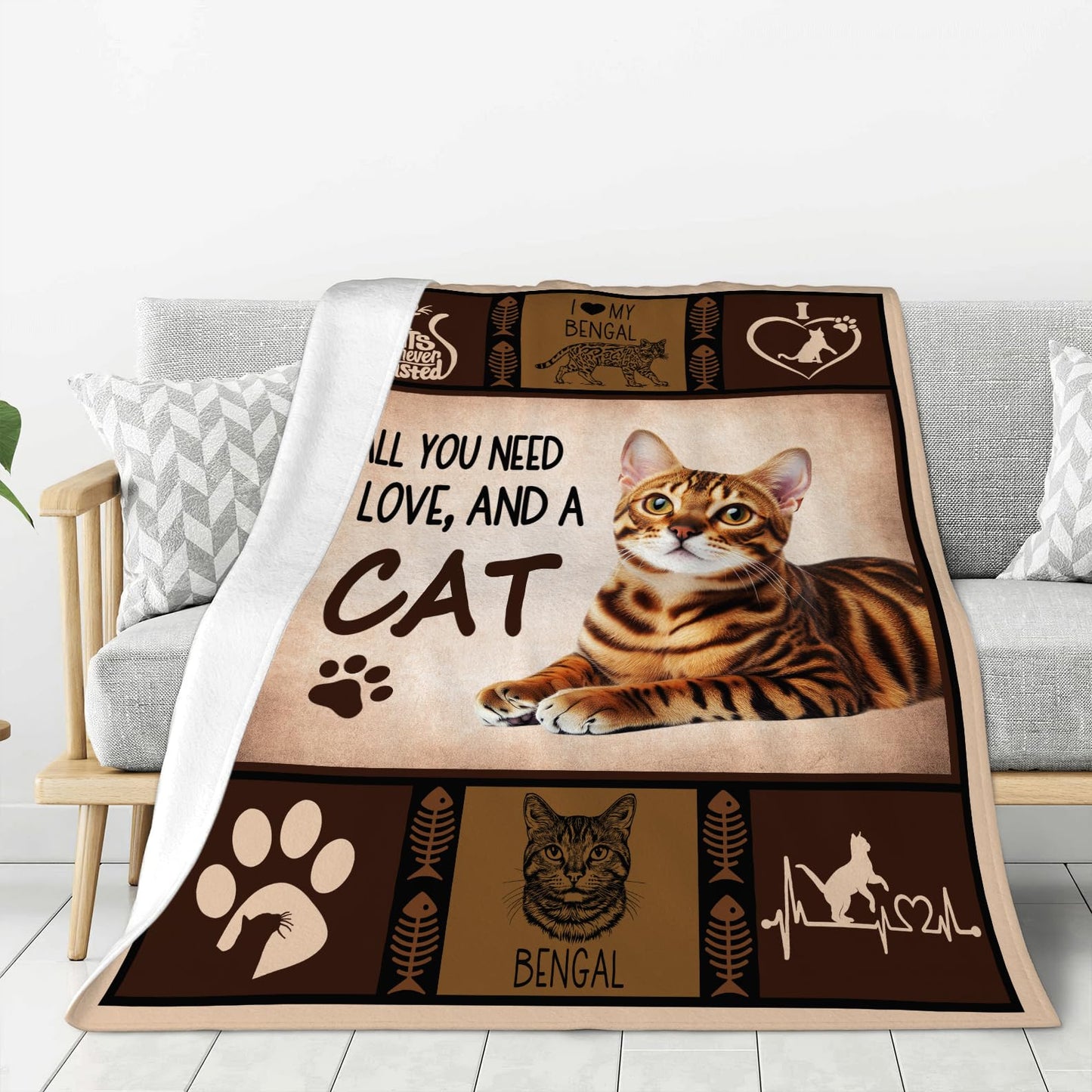 Uphomart Cat Blanket, Bengal Cat Throw Blankets, Bengal Gifts for Women Boys Girls Men Lover Adult Cozy Fleece Flannel Bedding Stuff Animal Plush for Couch Sofa Bed 40"X50"