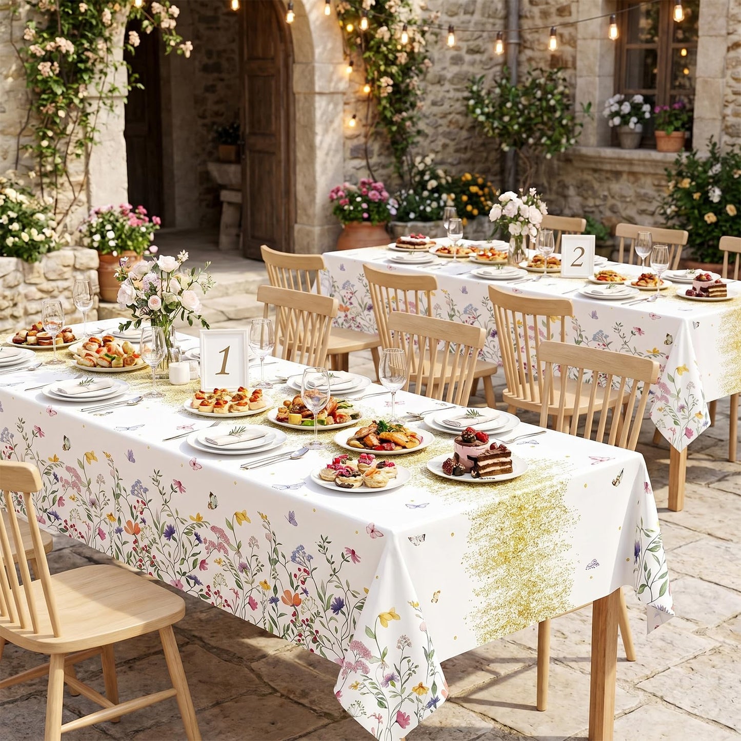 Floral Tablecloth 2 Pack Wildflower Tea Party Disposable Table Cover