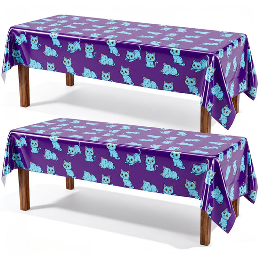 Breling 2 Pcs Blue Cat Kpop Birthday Decoration Tablecloths 54 x 108in Blue Cat Plastic Table Cover Disposable Kpop Theme Tablecloth Party Table Cover Korean Idol Movie Decor for Bachelorette Birthday