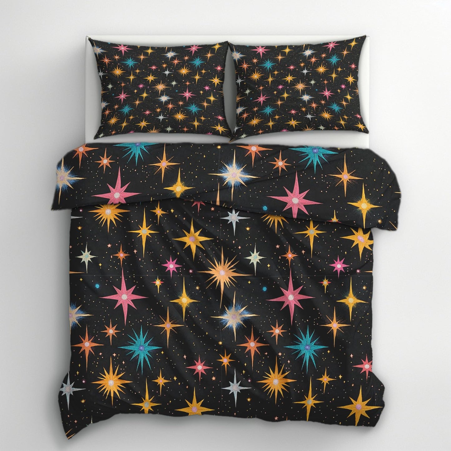 zcwl Atomic Duvet Cover Queen Size | Starburst Bedding Set | 3 Piece | Soft Microfiber Patterned Comforter Cover with Zipper Ties & 2 Pillowcases | 50S Retro Abstract Bedroom Decor