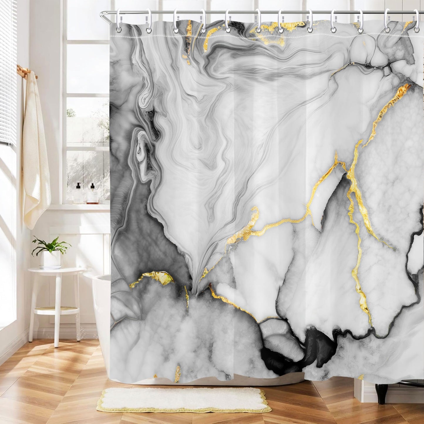Mayormyth Shower Curtain Black Marble Modern Abstract Shower Curtains for Bathroom Decor Luxury Ink Texture Shower Curtain Set with Hooks Polyester Waterproof Cloth Fabric with Hooks