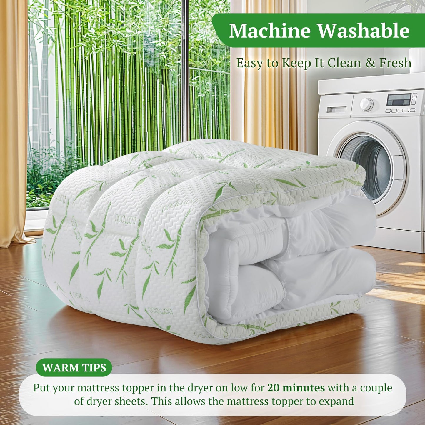 LIANLAM Mattress Topper Twin Size - 1500GSM 3D+7D Down Alternative Fill 3 in Pillow Top Mattress Pad, Viscose Made from Bamboo Cover, Extra Firm for Back Pain, 6"-18" Deep Pocket (39"x75")