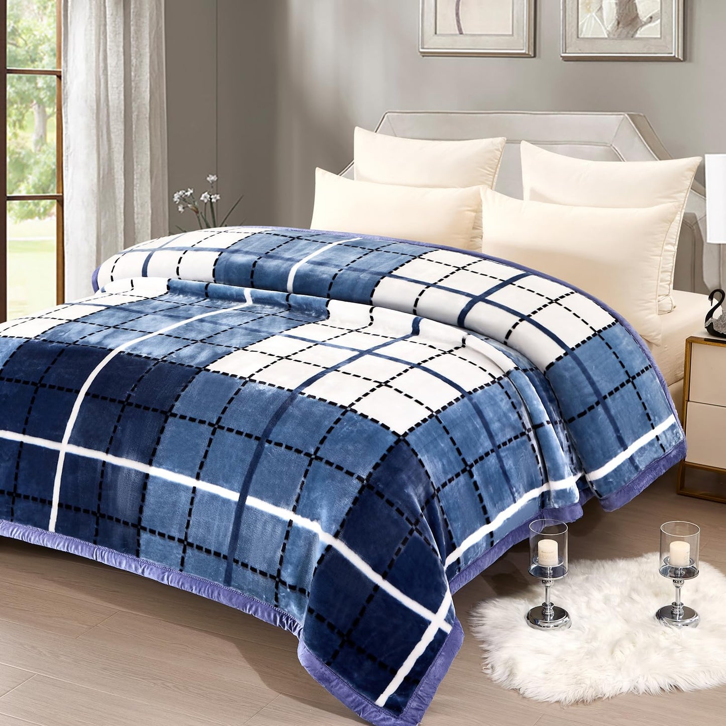 9 lbs Heavy Korean Mink Blanke 77 x 90 inch/Grey Mink Blanket for Full/Queen Size Bed,Silky Soft and Warm,2 Ply Reversible Raschel Bed Blanket,Camel,200X230cm 9Lb/4kg.