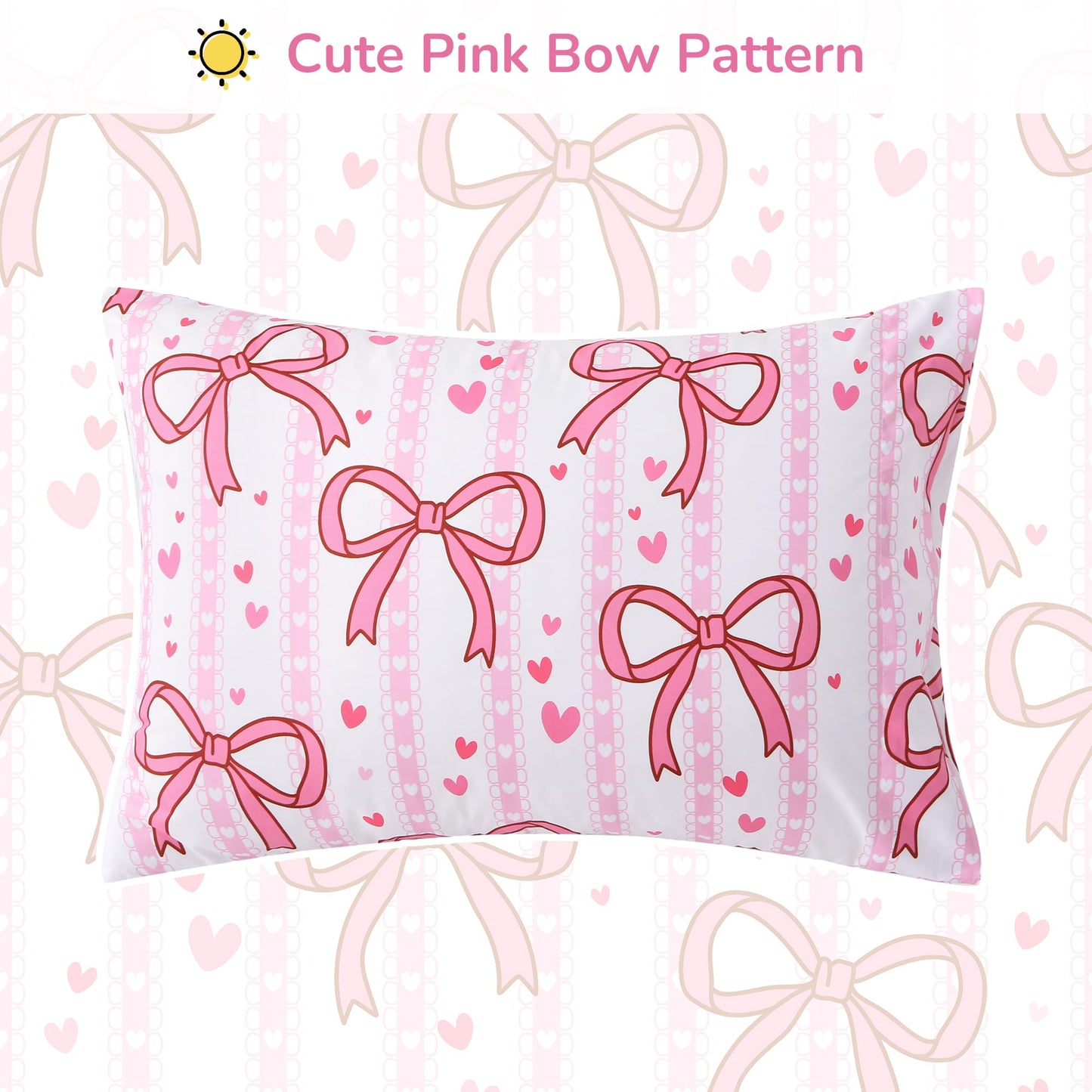 Viviland Pink Bow Toddler Comforter Sets, Cute Girls Toddler Bedding Set, Soft Microfiber Pink Toddler Bed Set