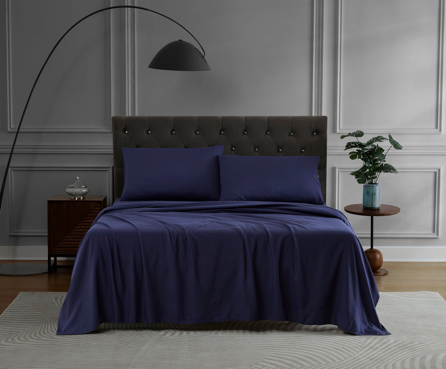 King Size Navy Blue Microfiber Sheet Set- Soft Finish, Lightweight 4-Piece Bed Set, Deep Pocket Fits Up to 14", Lightweight, Wrinkle Resistant, Quick Dry, by Linen Closet