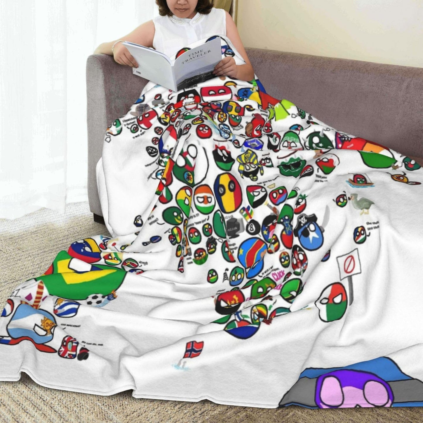 Countryball Polandball World Map Throw Blanket Flannel Fleece Fuzzy Blanket 60"X80" Soft Cozy Lightweight Blanket for Home Decor Bed Sofa Office Bedroom Living Room Travel
