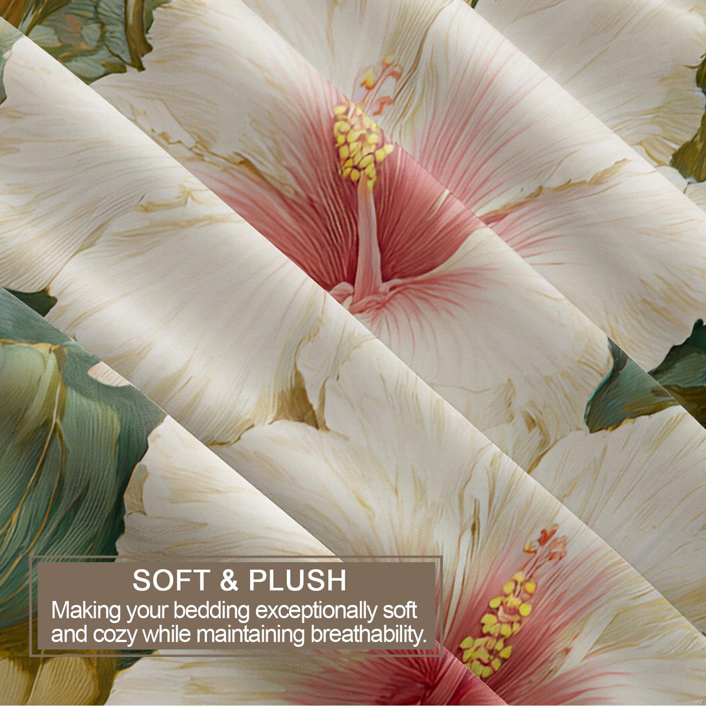 ZAMODE Floral Duvet Cover 120" x 98", Hibiscus Bedding Set, Tropical Flower Comforter Cover with Zipper Ties