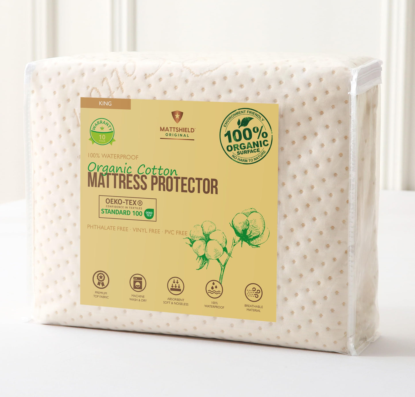 Luxury Waterproof Organic Mattress Protector King Size - Organic Cotton Breathable Mattress Pad Cover - Premium 380GSM 3D Air Fabric - Deep Pocket - Jersey Cotton Skirt - Fitted Design