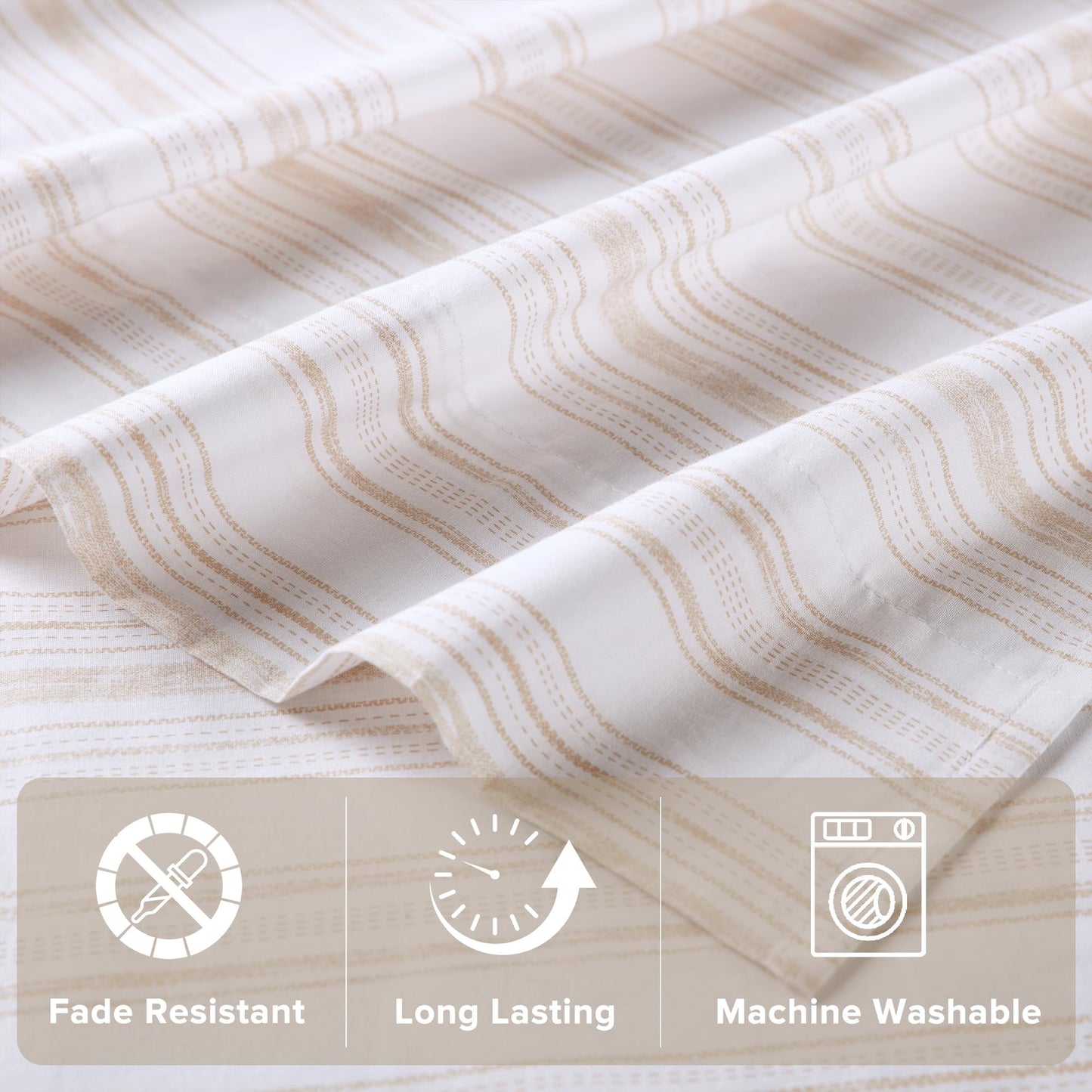 Comfort Spaces 100% Cotton Sheets Cal King, Breathable, Naturally Cool Cotton Sheets, Cotton Bed Sheets with 14" Elastic Pocket Fits up to 16" Mattress, All Seasons Sheet Set, Good Vibes Taupe 4 Piece