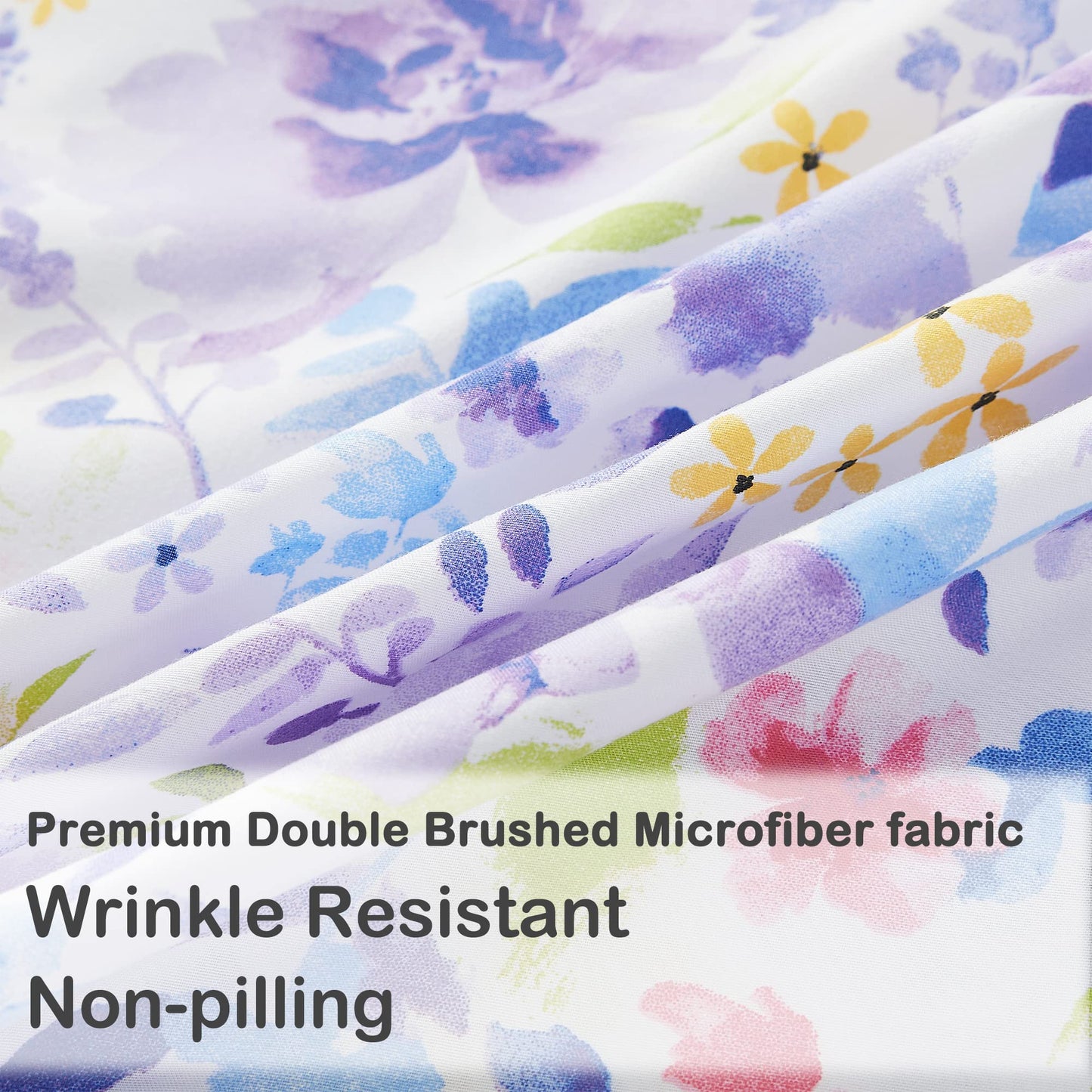 Mooreeke Floral Full Sheets, Soft Breathable Microfiber Vintage Printed Bed Sheet Set, Deep Pocket Non-Slip Fitted Sheet Included, Purple Flower Pattern