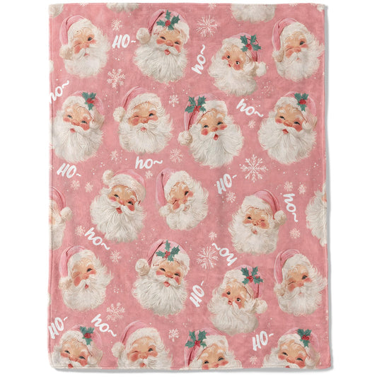 ainori Christmas Decorative Blanket, Vintage Santa Face and Snowflake Print Throw Decoration, Soft Flannel Winter Blankets for Couch Bed Sofa, Holiday Home Decor, Xmas Festival Gifts Pink 50x60 Inch
