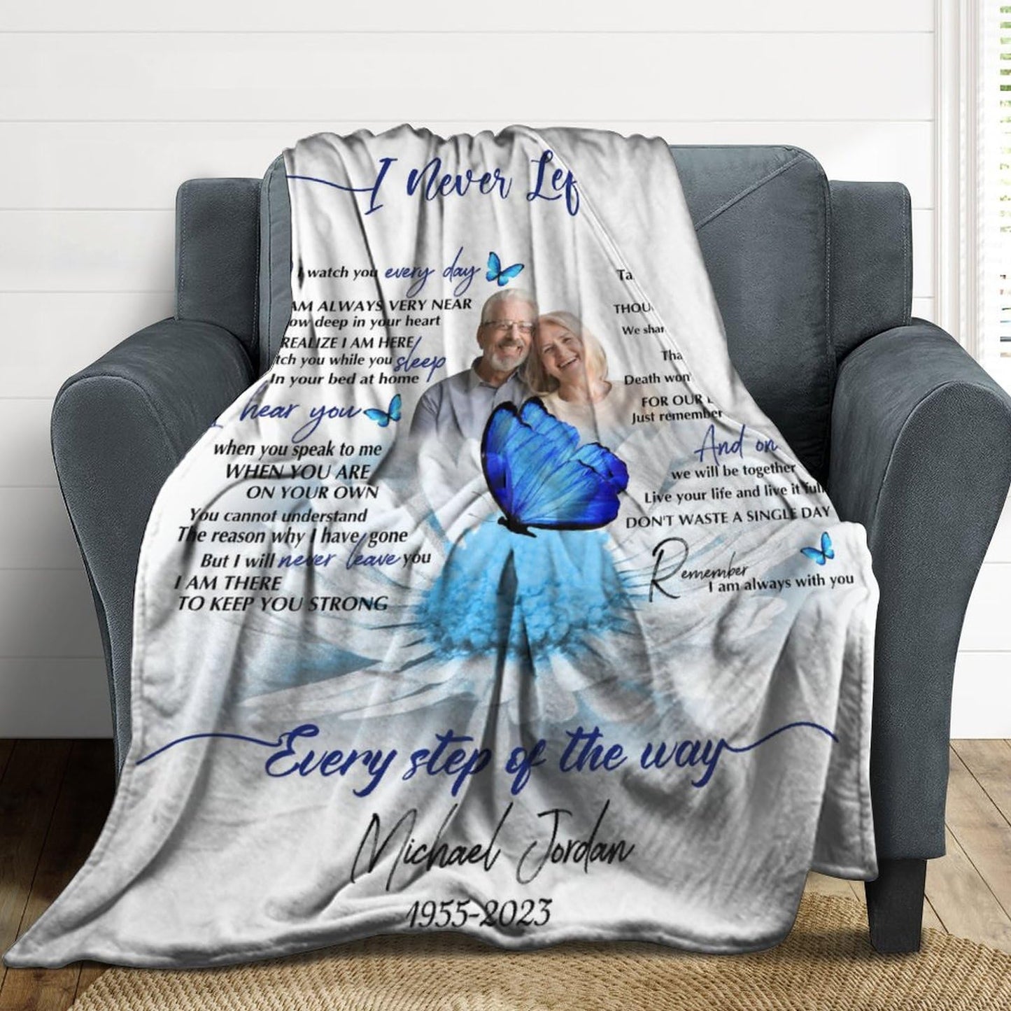 D-Story Custom Memorial Blanket with Photos in Loving Memory for Loved Ones Lost: Made in USA, Personalized Picture Sympathy Remembrance Grief Gift Funeral for Daughter Son Father Mother Brothers