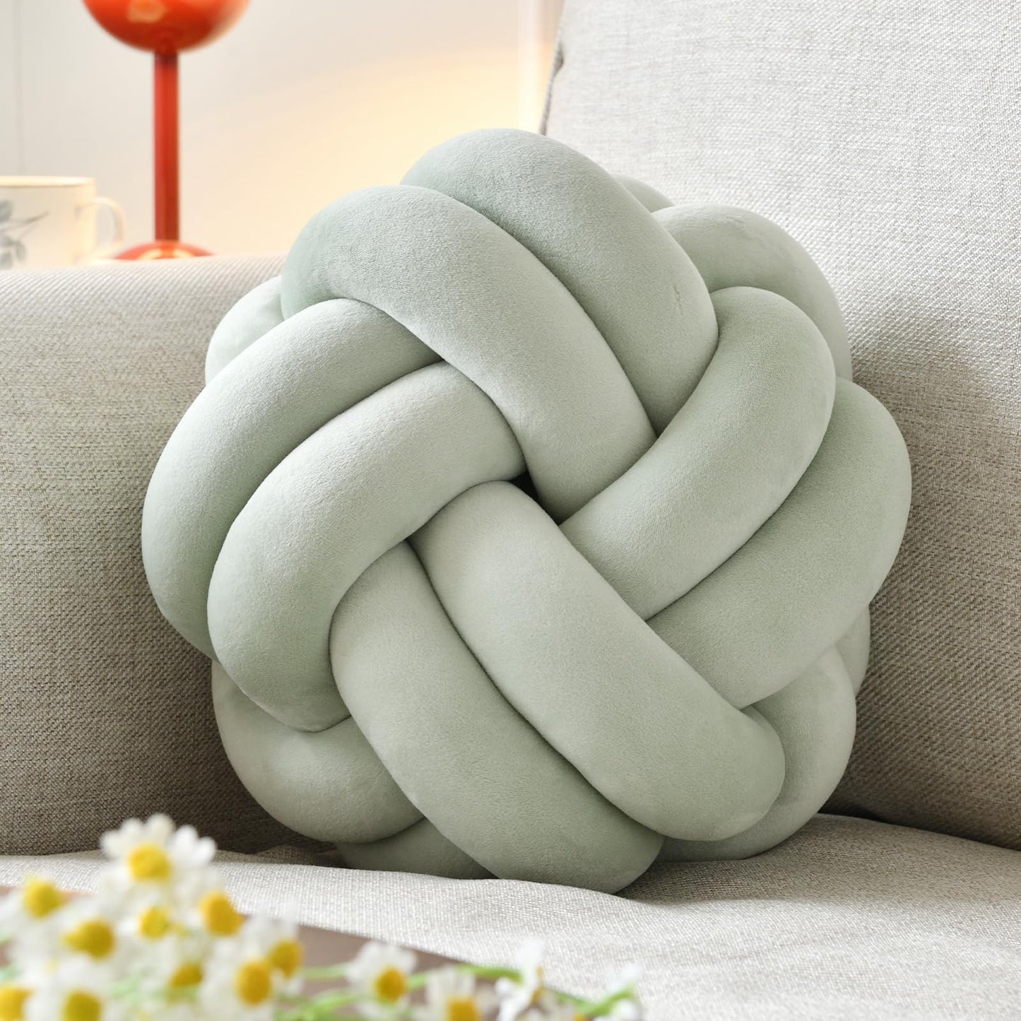 VBGYA Knot Ball Pillow, Round Decorative Throw Pillows Cushion, 11 Inch Sage Green Soft Plush Knotted Pillows Pillow, Modern Home Throw Knot Decorative Cushion