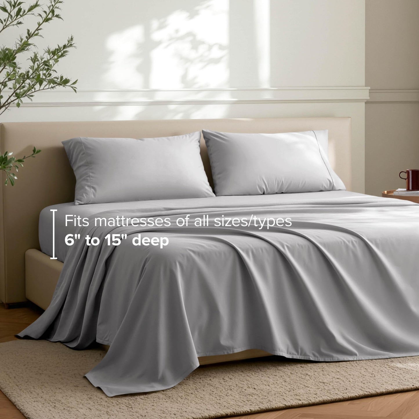 Bare Home Twin Sheet Set - Hotel Luxury - Deep Pockets - Double Brushed Microfiber for Softness - Easy Fit - 3 Piece Set - Bed Sheets with Envelope Pillowcases (Twin, Light Grey)