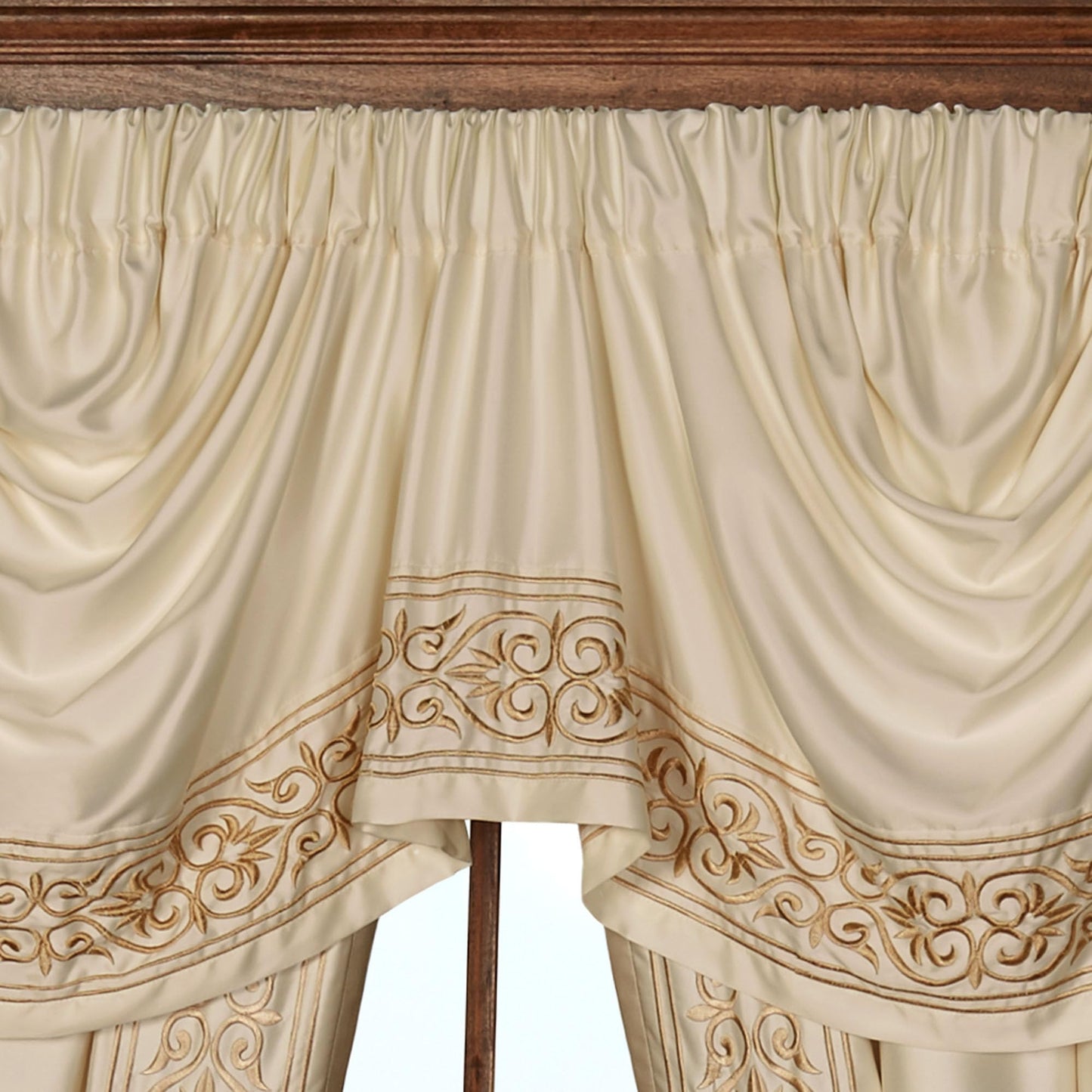 Touch of Class Versailles Window Empire Valance & 84L Curtains, Pearl