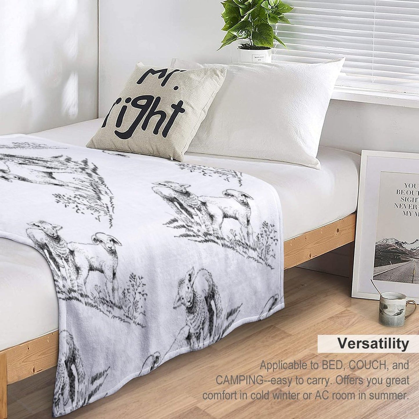 Cute Sheep Blanket Abstract Aesthetic Hand Drawn Sheep Cute Animal Black White Art Print Soft Cozy Lightweight Throw Blanket for Bedroom Living Room Dorm Chair Sofa Travel 40x50in