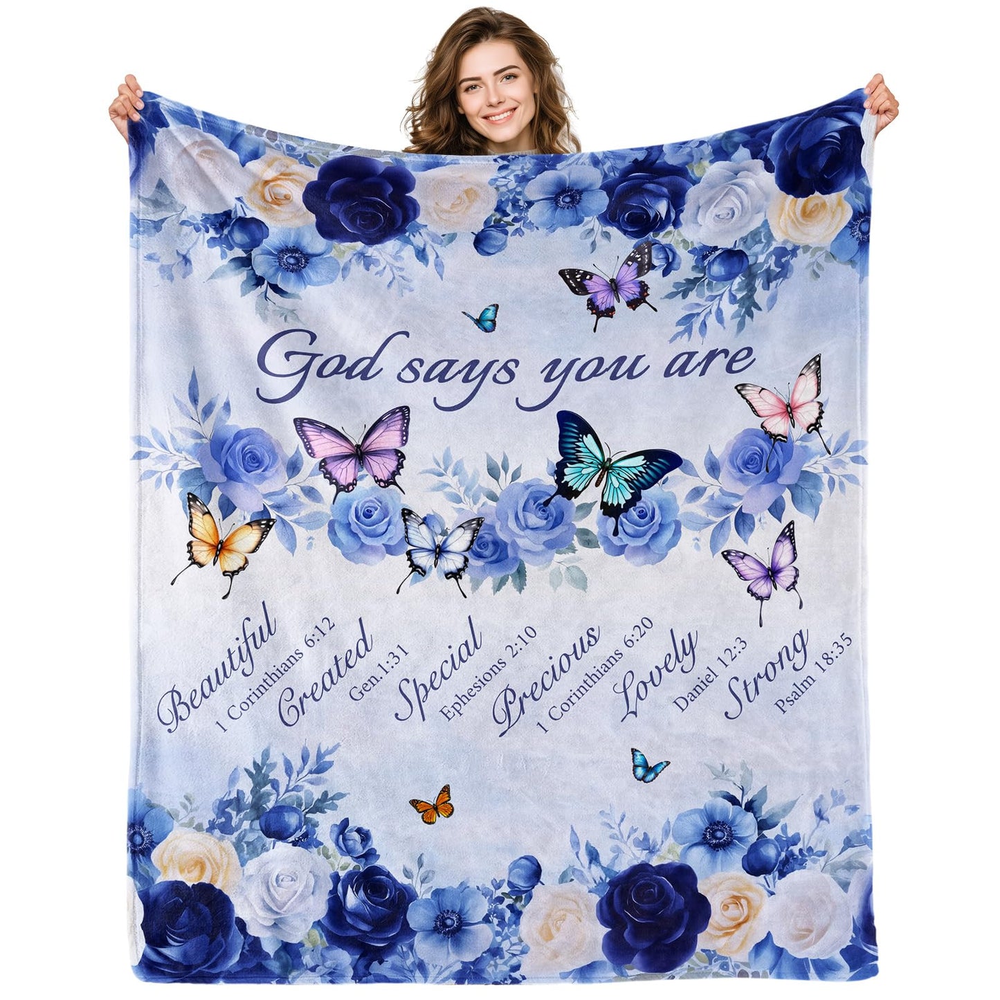 Pertos Christian Gifts for Women, Religious Inspirational Spiritual Gifts Blanket, Butterfly Floral Prayer Throw Blanket for Couch Bed 60"x50"