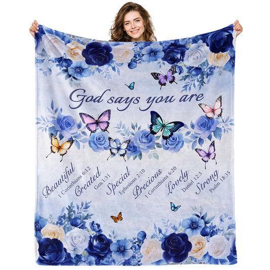 Pertos Christian Gifts for Women, Religious Inspirational Spiritual Gifts Blanket, Butterfly Floral Prayer Throw Blanket for Couch Bed 60"x50"