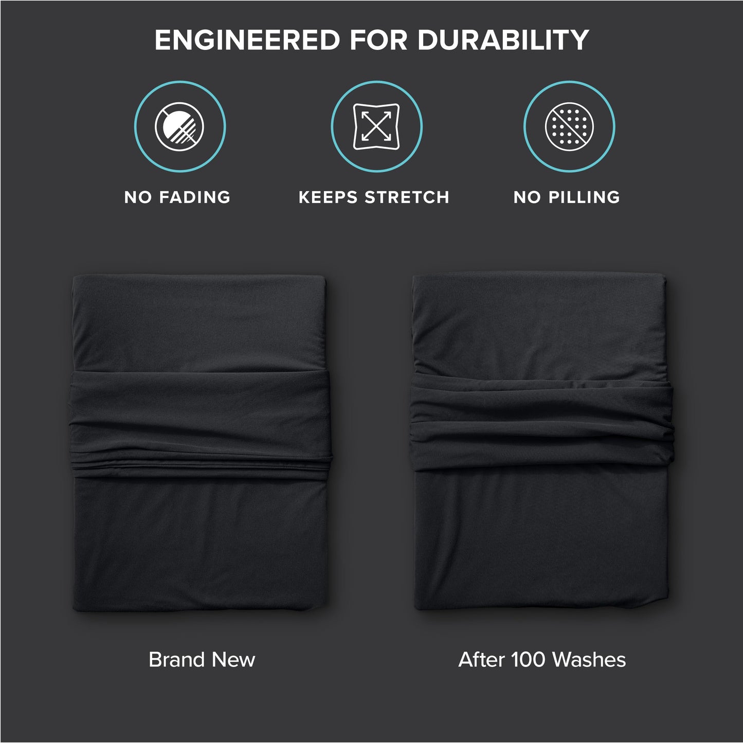 Bare Home Cooling Performance Jersey Knit Stretch Sheet Set, Moisture-Wicking & Breathable, 4-Way Stretch Bed Sheets, Envelope Pillowcases (Full, Black)