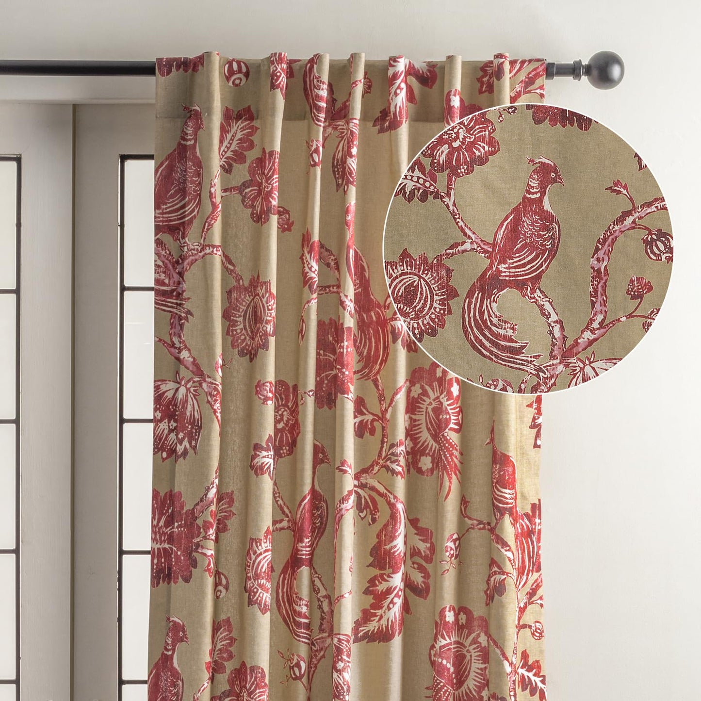Maison d' Hermine Curtains for Living Room 100% Cotton 96 inch Length One Panel Light Filtering Curtains for Windows with Rod and Loop Pockets Spring Summer (Bowral, 50" W x 96" L)